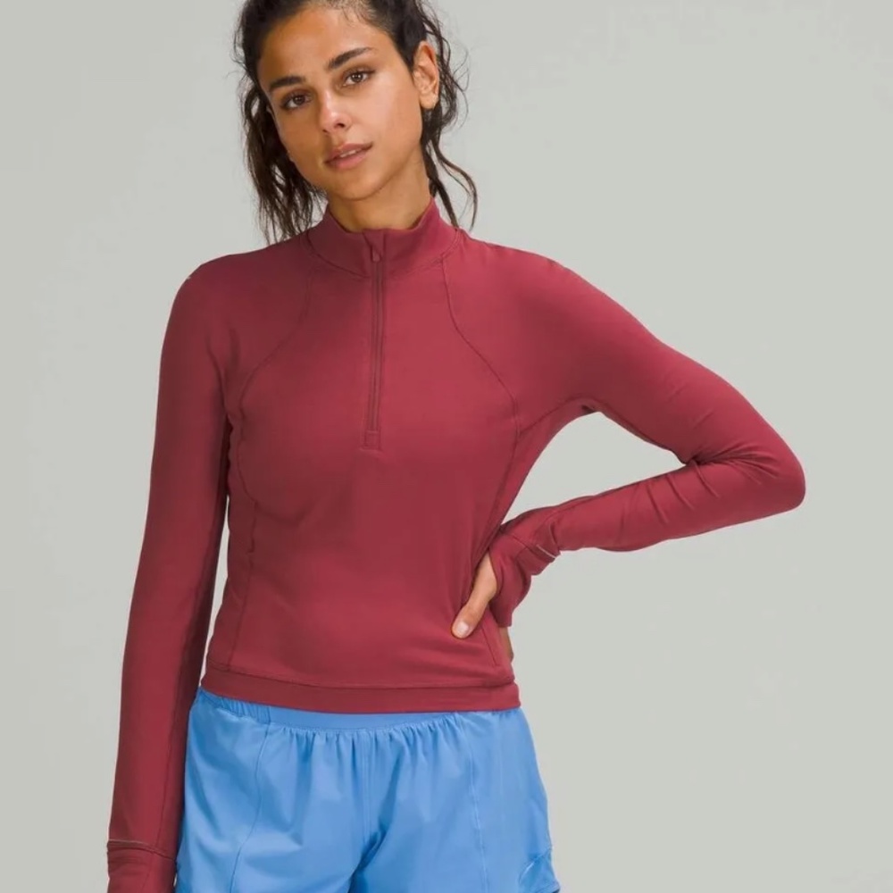 Lululemon It's Rulu Run Cropped Half Zip Mulled Wine 4 NWT